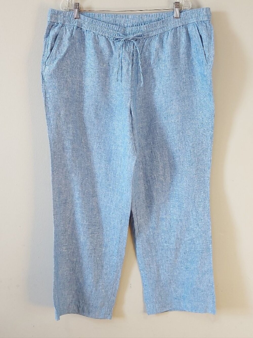 Talbots Women Wide Leg Linen Pants Plus Size 18 W Blue Drawstring Waist Tie